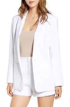 Endless Rose Tailored Single Button Blazer | Nordstrom Casual Outfits For Pageants, Sleek Fitted Blazer For Spring, Sleek Single Button Career Blazer, Sleek Tailored White Outerwear, Sleek White Outerwear For Work, Sleek White Workwear Blazer, Sleek White Blazer For Workwear, Sleek White Blazer For Work, White Career Blazer With Notch Lapel