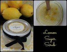 lemon sugar scrub and lemons in jars