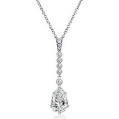 a necklace with a pear shaped diamond hanging from it