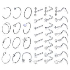 PRICES MAY VARY. Item Contain - 12pcs nose rings hoops septum ring + 24pcs nose studs screw mix style with a velvet pouch; Silver nose rings and studs pack; Gauge - Nose rings hoop 20g (0.8mm); inner dia.: 5/16"(8mm); Nose studs pole length: 7mm; Top and ball dia.: 2-3mm; Wide use - Nose rings studs and hoop nose rings pack 20gauge pack can be used for both the nose hoops, septum ring, lip rings hoop and l shape nose studs, nose screw, high nostril piercing jewelry; Material - Highly Polished, S Silver Nose Rings, High Nostril Piercing, Hoop Nose Rings, L Shaped Nose Ring, Nose Piercing Hoop, Nose Piercings, Nose Piercing Jewelry, Silver Nose Ring, Gold Nose Rings