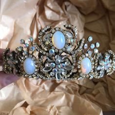 Crown That Can Be Pinned To Hair. Worn Once. Custom Made. One Of A Kind Headpiece. Designed By Carolina Boulton. Jewel Headpiece, Jewelled Headpiece, Goddess Crown, Headpiece, Stone Color, Moonstone, Custom Made, Crown Jewelry, Hair Accessories