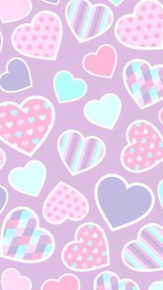 pink and blue hearts on a purple background