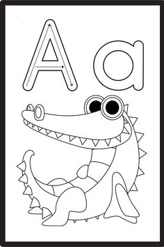 the letter a is for alligator coloring page with an animal in it's mouth