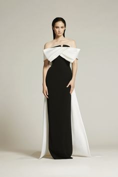 Audrey+Brooks 6401 - Mydressline Off Shoulder Collar Dress, Column Evening Gown, Black And White Formal Dresses, Evening Dresses Elegant Glamour, Crepe Dresses, Great Gatsby Fashion, Couture Evening Dress, Ellie Saab, Timeless Glamour