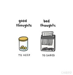 two jars with words that say good, bad, and thoughts to keep in shape