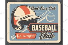 an old style baseball club sign with a helmet and bat on the front, in retro colors