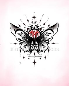 an artistic tattoo design with stars and butterflies