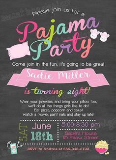 this is an image of a chalkboard baby shower party poster with the name pajama party on it