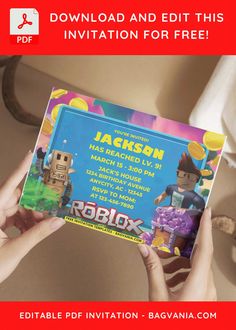 a person holding up a toy story book with the text robbox on it, and an image of a cartoon character