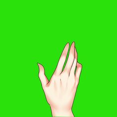 a person's hand reaching up into the air on a green background with their fingers extended