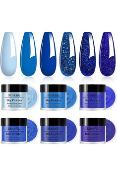 6 Colors Dip Powder Set, Royal Blue Glitter Dipping Powder Color Set, Glossy Nail Art Manicure DIY Salon Home Gift for Ladies,YYSDDPS-03-6pcs Dip Powder, Diy Manicure, Professional Nails, Blue Glitter, Blue Nails, Color Set, Fashion Nails, Home Gifts