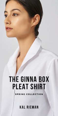 This signature tailored shirt for women is a spring outfit favorite. Featuring a loose fit, our Ginna box pleat shirt is the perfect button up for your business professional outfit in the office. This top features a box pleat and collar, showcasing our signature spring style. | #kalrieman #boxpleatshirt #buttonupshirt Designer Luxury Shirt With Concealed Placket, Luxury Pintuck Blouse For Workwear, Luxury Shirt With Covered Buttons And Fold Down Collar, Luxury Modern Shirt With Cuffed Sleeves, Luxury Short Sleeve Shirt With Placket, Luxury White Tops With Welt Pockets, Luxury Shirt With Flap Pockets For Spring, Luxury Short Sleeve Shirt With Placket For Work, Luxury Spring Shirt With Pleated Sleeves