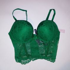 Victoria Secret Bra 32b Push Up Green Logo Lace Long Line Very Sexy Underwire New With Tags *Bundle To Save Chavonne11 050224 Balconet Bra, Rhinestone Bra, Underwire Sports Bras, White Lace Bralette, Cup Cup, Floral Bra, Black Lace Bra, Green Logo, Victoria Secret Bras