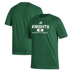 Sport your New Jersey City Gothic Knights pride in style with this adidas Fresh T-Shirt. This lightweight cotton tee features a classic crew neck for a timeless look that's comfortable to wear all day. The team name and logo are prominently screen-printed above the school's name across the chest, making it clear you're a proud supporter of the Gothic Knights. Casual Green T-shirt With Adidas Logo, Sports Season Three Stripes Crew Neck T-shirt, Adidas Logo T-shirt For Sports Events, Adidas Three Stripes Crew Neck T-shirt, Green Adidas Tops With Logo, Adidas Logo T-shirt For Sports Season, Sporty Relaxed Fit T-shirt With Team Logo, Collegiate Three Stripes Short Sleeve T-shirt, Casual Adidas Logo T-shirt For Sports Events