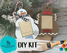 an ornament is shown with paintbrushes next to it and the words diy kit