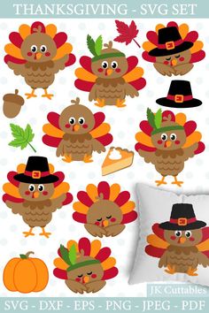 thanksgiving turkeys svg set