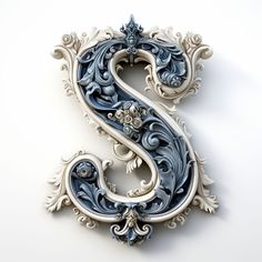 the letter s is decorated with blue and white designs