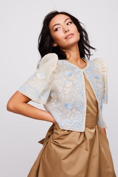 Women's Bolero  Cocoon Light Blue Embroidery, Cocoon Silk, Modern Filipiniana Dress, Silk Cocoon, Captivating Aesthetic, Filipino Fashion, Modern Filipiniana, Bm Dresses, Filipiniana Dress