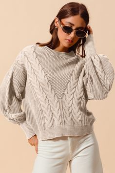 DescriptionThe Margot Cable Sweater features: Mineral washed Textured cable Long sleeved Ribbed knit neckline FitOversized, relaxed fit Bath And Body Shop, Kids Accessories Jewelry, Cable Sweater, Teen Clothing, Ladies Boutique, Swimwear Accessories, Knitting Designs, Outfits For Teens, Socks Women