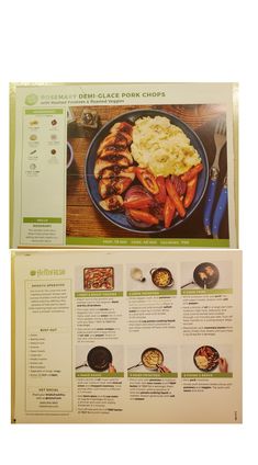 a menu with pictures of different types of food on the front and back of it