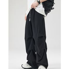 Summer Wide Leg Straight Paratrooper Cargo Pants Fabric: 90% Nylon+10% Spandex Size: S, M, L, XL, 2XL, 3XL Multiple Color Selections: Black, Coffee  Season: Spring, Fall, Summer Solid Color Baggy Techwear Pants, Solid Baggy Techwear Pants, Black Wide-leg Bottoms For Outdoor Activities, Black Wide Leg Bottoms For Outdoor Activities, Black Full-length Parachute Pants For Outdoor Activities, Black Full Length Parachute Pants For Outdoor Activities, Solid Color Straight Parachute Pants In Techwear Style, Black Straight Leg Nylon Cargo Pants, Black Nylon Straight Leg Cargo Pants