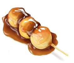 there are three hotdogs on a stick covered in caramel