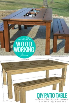 the diy patio table and bench is made from wood