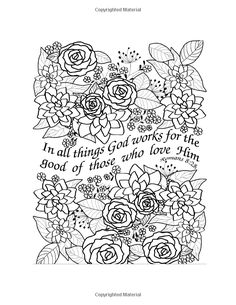 an adult coloring book with flowers and bible verses on the page, in black and white