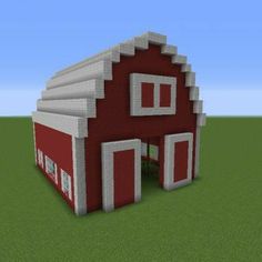 a large red barn with two doors and windows on the roof is shown in this minecraft image