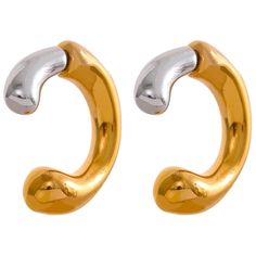 Zora 18k Gold Plated Two-Tone Molten Ear Jacket Denim Earrings, Adornment Jewelry, Mixed Metal Earrings, Metal Texture, Stylish Earring, Trendy Earrings, Mix Color, Stainless Steel Earrings, Steel Jewelry