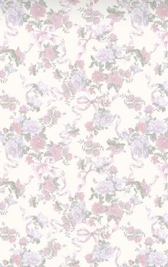 a white and pink floral wallpaper with lots of flowers on the bottom half of it