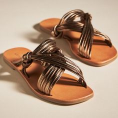 Brand New/ Tags On, Anthropologie, Strappy Slide On Sandals, Knot Detail, Size 7. Manmade Materials. Bronze Color. Anthropologie Shoes, Slide On, Open Toe Sandals, Summer Sandals, Toe Sandals, Bronze Color, Sandals Summer, Women's Shoes Sandals, Open Toe