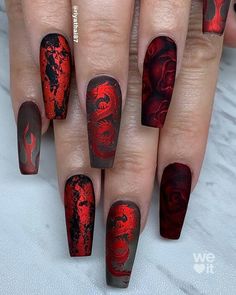 Red And Black Nail, Nagellack Trends, Black Nail Art, Goth Nails, Cute Acrylic Nail Designs