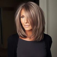 Med Length Womens Haircuts, Hairstyles For Short Necks, Laura Wright Hair, Grey Hairstyles, Long Bobs, Birthday Hair, Haircut And Color