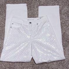 Inc Denim Jeans Women's Straight High Rise Size 0/25 White With Sequins Glam Outpost Waist Approximately 28'' Rise Approximately 9'' Length Approximately 28'' New With Tags Offers Are Welcome!!! High Jeans, Denim Jeans, Color White, High Rise, Women Jeans, Tags, Women Shopping, White, Color