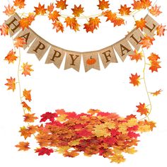 a happy fall banner with autumn leaves