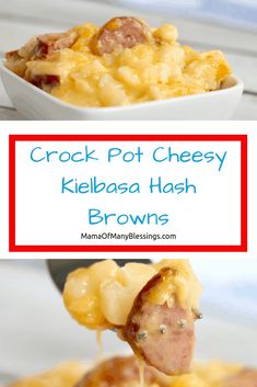 crock pot cheesy kielbasa hash browns recipe with text overlay