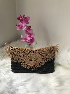 This straw summer bag is made with natural and black paper rope. The inside of this crochet clutch is lined. It is lightweight and durable. This straw summer bag is made with crochet. I made this black evening bag for women who want to look trendy and stylish. You can use it in the evening or during the day. The clutch's measures approx ; Width: 11 inches (28 cm) Height: 7 inches (18 cm) This straw summer clutch bag is great gift for bridesmaid, birthday, mother's day, and other special occasions for lovely one.  Material : Paper Rope Care : Do not wash. Wipe it with a clean damp cloth. Leave to dry in a place away from direct sunlight Note : If you want a different color please message me. Thank you for visiting my shop! Black Rectangular Crochet Bag For Beach Season, Black Woven Crochet Bag For Beach Season, Black Straw Crochet Bag For Beach Season, Black Crochet Straw Bag For Vacation, Black Crochet Straw Bag For Summer, Black Woven Crochet Bag For Beach, Black Crochet Pouch Bag For Vacation, Black Handwoven Straw Crochet Bag, Eco-friendly Black Crochet Woven Bag