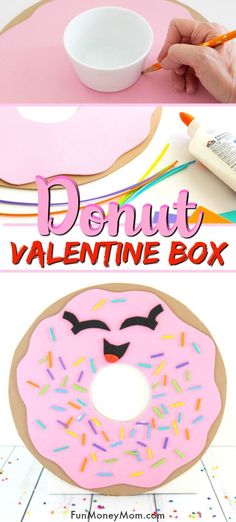 the doughnut valentine box is decorated with sprinkles and painted on it