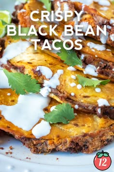 crispy black bean tacos on a white plate