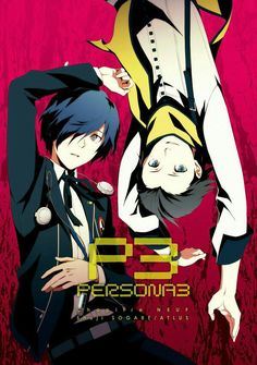 an anime poster with two people standing next to each other and one is holding another person's head