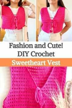 a crocheted vest with the words, fashion and cute diy crochet sweetheart vest