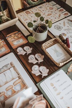 the table is set up with cards and other things to make it look like they are on display