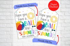 two tags with the words, hope you have a ball this summer and an umbrella