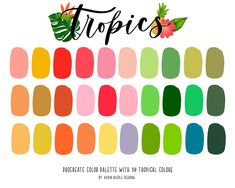 a poster with the words tropical colors in black, white and green on it's side