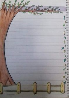 a drawing of a tree with leaves on it and a fence around the tree is drawn in pencil