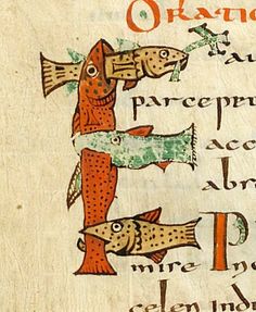 an old manuscript with fish on it