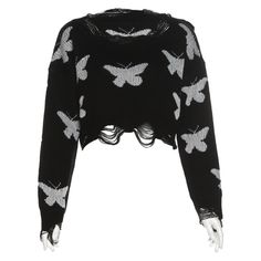 Sweater Png, Png Butterfly, Round Neck Crop Top, Top Streetwear Brands, Round Neck Top, Clothing Details, Women Sleeve, Round Neck Tops, Loose Sweater