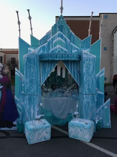 an ice castle is decorated with frozen decorations