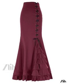 Zlily - Elegant Vintage-inspired Mermaid Waist Ruffle Hem Midi Skirt in Solid Color Gothic Silhouette, Strech Dresses, Maxi Pencil Skirt, Mermaid Pattern, Style Gothic, Jacquard Design, Fishtail Skirt, Victorian Steampunk